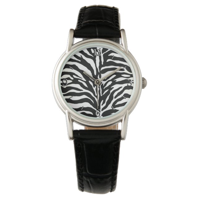 Wild Animal Print, Zebra in Black and White Watch (Front)