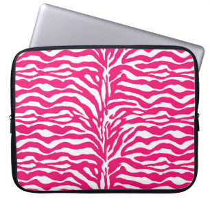 Wild Animal Print, Zebra in Fuchsia Pink and White Laptop Sleeve