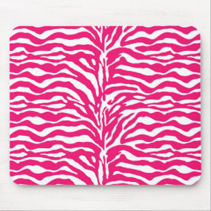 Wild Animal Print, Zebra in Fuchsia Pink and White Mouse Pad