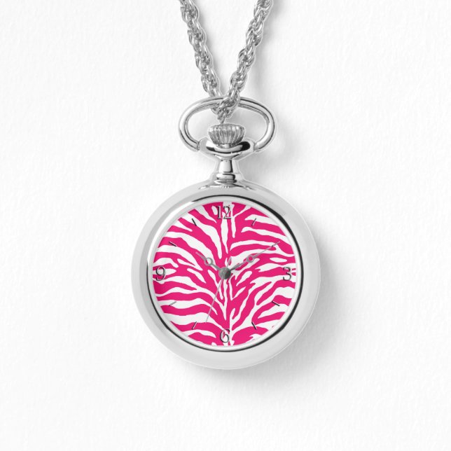 Wild Animal Print, Zebra in Fuchsia Pink and White Watch (Front)
