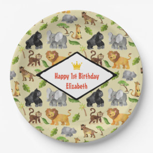 Wild Animal Safari Jungle Pattern Birthday Paper Plate