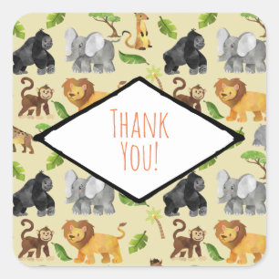 Wild Animal Safari Jungle Pattern Thank You Square Sticker