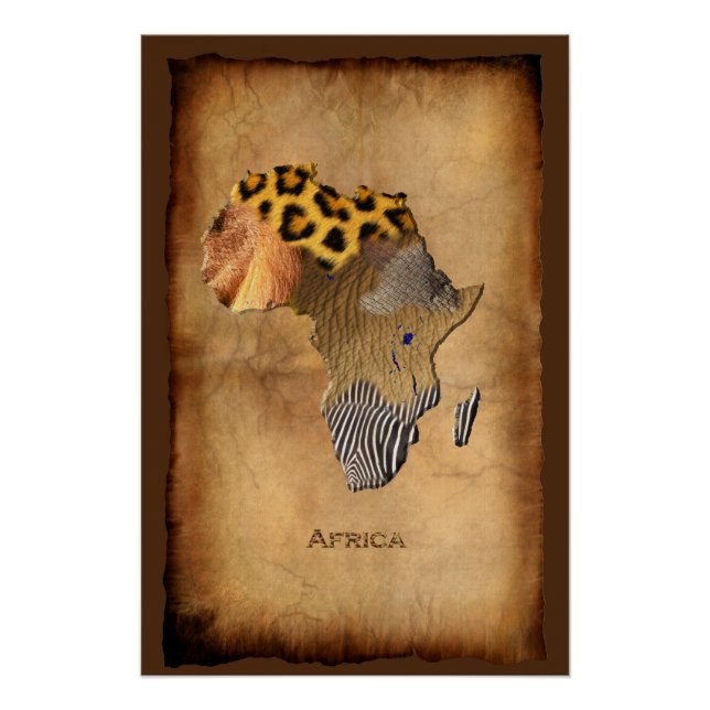 Wild Animal Textures MAP OF AFRICA Poster (Front)