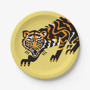 Wild animal! TIGER- wildlife - yellow Paper Plate