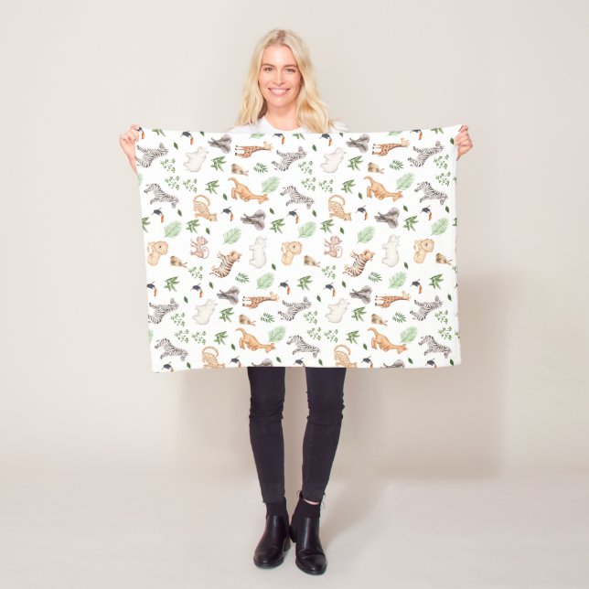 wild Animal With Jungle Tree pattern Fleece Blanket (In Situ)