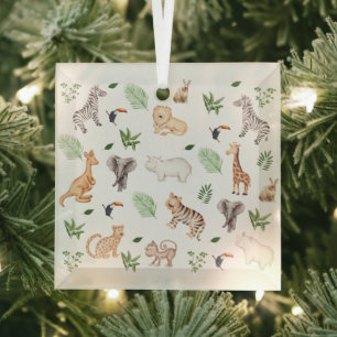 wild Animal With Jungle Tree pattern Glass  Decoration
