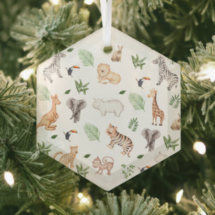 wild Animal With Jungle Tree pattern Glass  Glass Tree Decoration