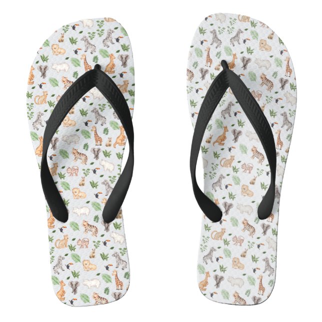 wild Animal With Jungle Tree pattern Jandals (Footbed)