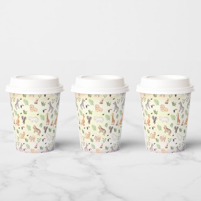 wild Animal With Jungle Tree pattern Paper Cups (Multi)