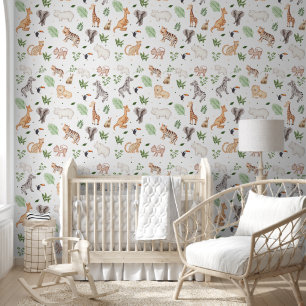 wild Animal With Jungle Tree pattern Wallpaper