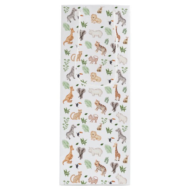 wild Animal With Jungle Tree pattern Wine Gift Bag (Front)