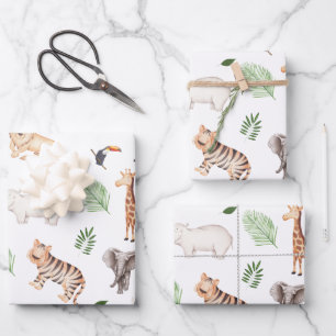 wild Animal With Jungle Tree pattern Wrapping Paper Sheet
