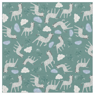 Wild animal zebra horses watercolor kids navy blue fabric