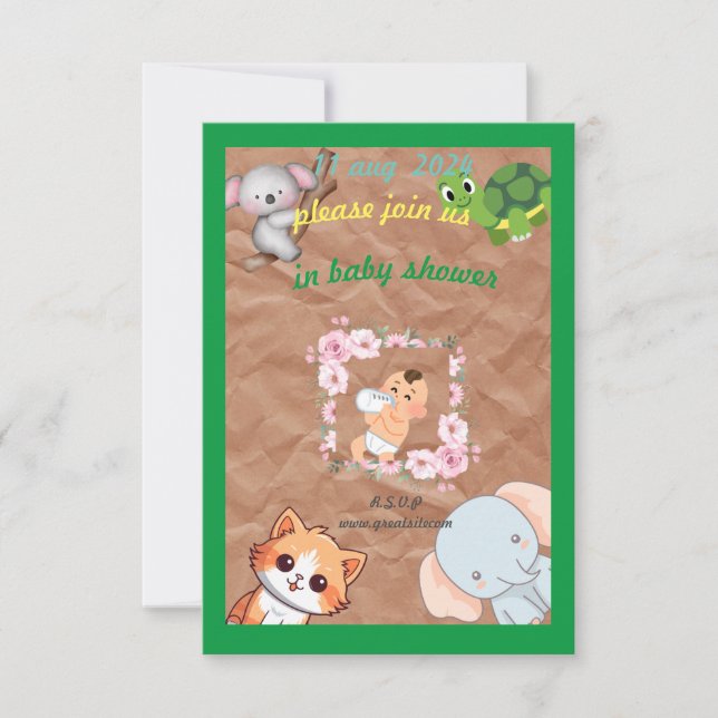 wild animals baby shower flat card (Front)