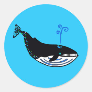 Wild animals -  Blue WHALE - Ocean blue Classic Round Sticker