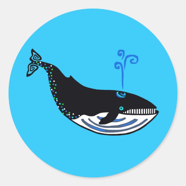 Wild animals -  Blue WHALE - Ocean blue Classic Round Sticker (Front)