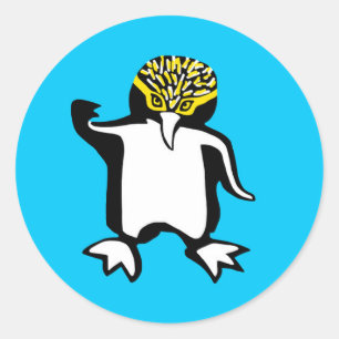  Wild animals - Cute PENGUIN  -Nature - Blue Classic Round Sticker