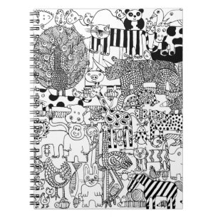 Wild Animals Hand Drawn Black and White Art Notebook
