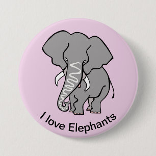 Wild animals I love ELEPHANTS - Africa- pink 7.5 Cm Round Badge