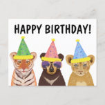 Wild Animals Illustration "Happy Birthday"  Postcard<br><div class="desc">original drawing by Komila Y. Wild party animals birthday postcard. Customisable</div>