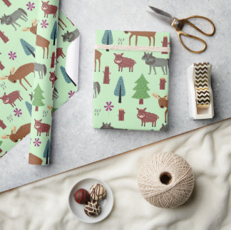 Wild Animals In The Forest Deer Boar Wolf Wrapping Paper