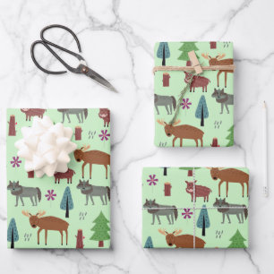 Wild Animals In The Forest Deer Boar Wolf Wrapping Paper Sheet