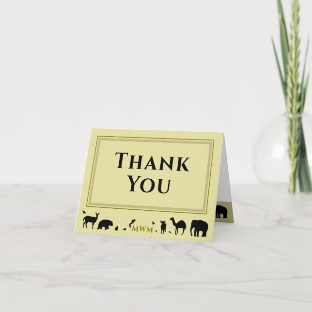 Wild Animals Initials Folded Thank You Card (Front)