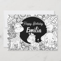 Wild Animals Kids Birthday Floral Colouring