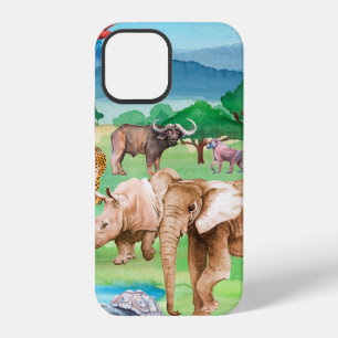 Wild animals of Africa on the background of the sa iPhone 12 Case