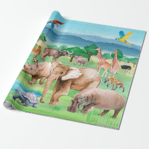 Wild animals of Africa on the background of the sa Wrapping Paper