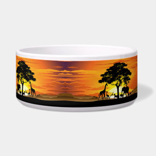 Wild Animals on African Savanna Sunset