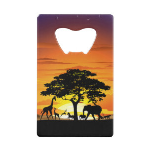 Wild Animals on African Savanna Sunset