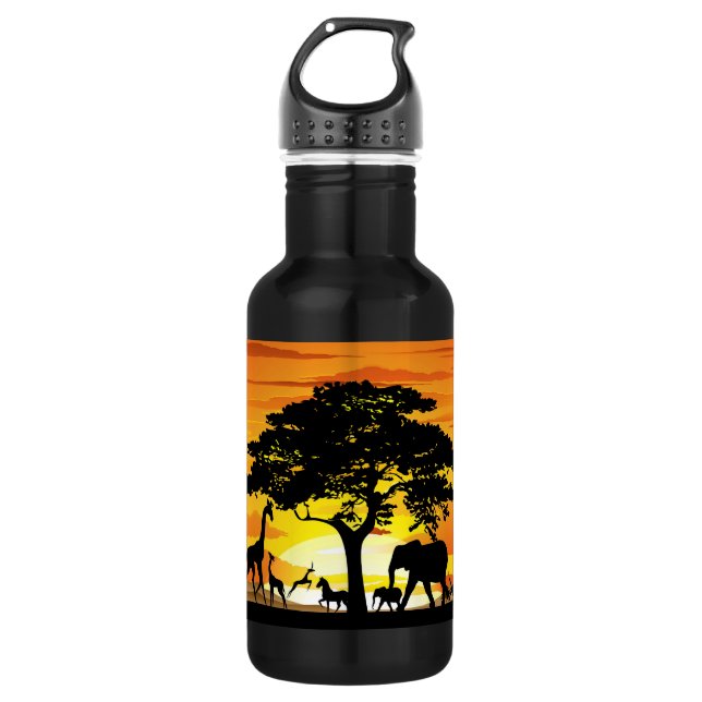 Wild Animals on African Savanna Sunset 532 Ml Water Bottle (Front)