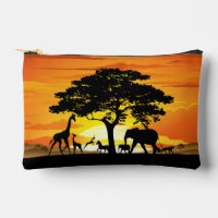 Wild Animals on African Savanna Sunset