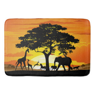 Wild Animals on African Savanna Sunset Bath Mat