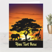 Wild Animals on African Savanna Sunset