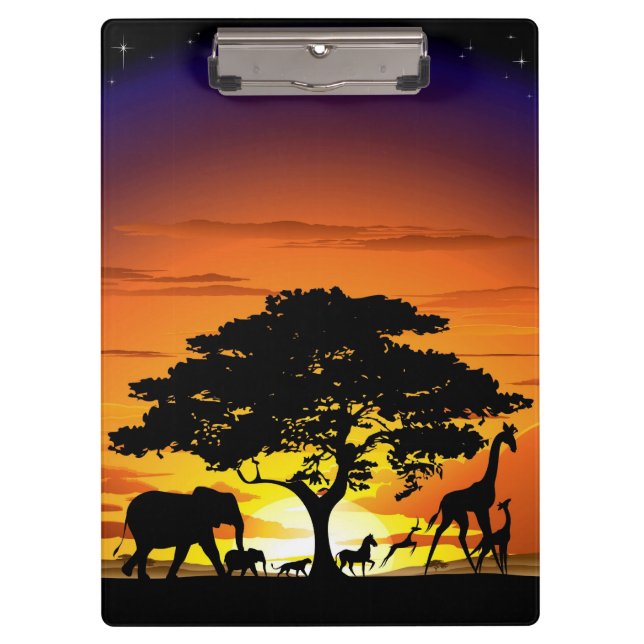 Wild Animals on African Savanna Sunset Clipboard (Front)