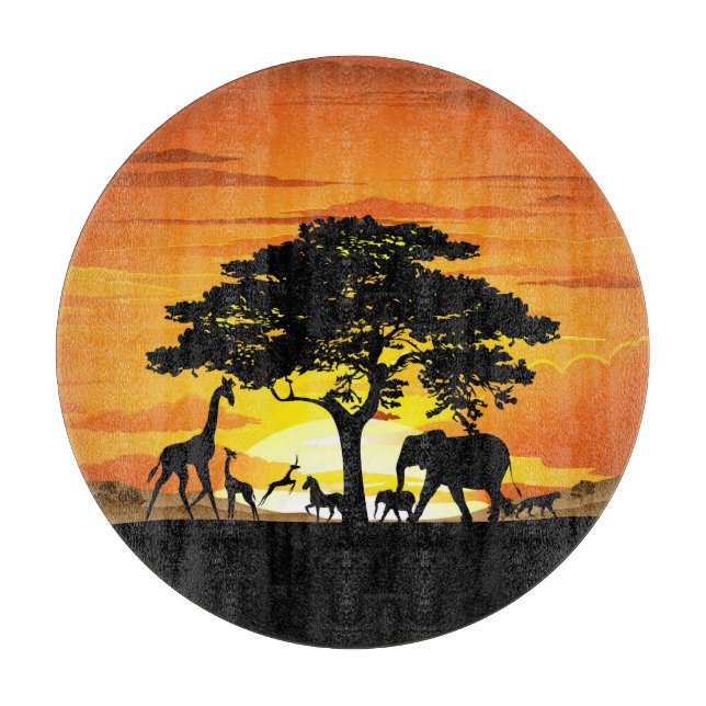 Wild Animals on African Savanna Sunset Cutting Board (Front)
