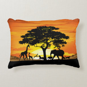 Wild Animals on African Savanna Sunset Decorative Cushion