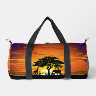 Wild Animals on African Savanna Sunset Duffle Bag