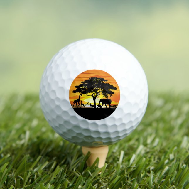 Wild Animals on African Savanna Sunset Golf Balls (Insitu Tee)