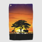 Wild Animals on African Savanna Sunset