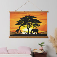 Wild Animals on African Savanna Sunset