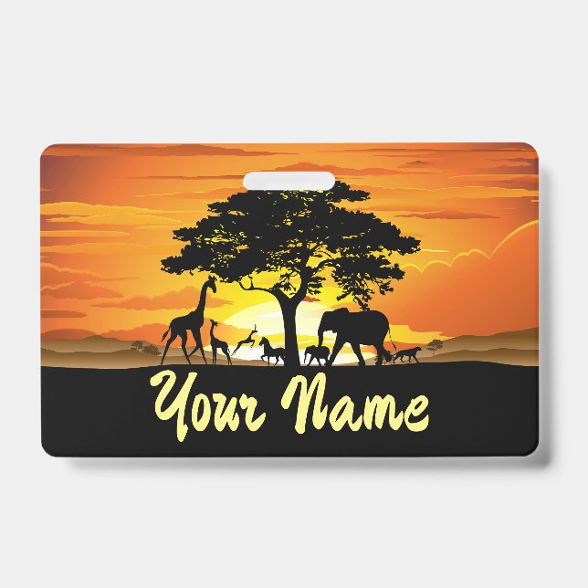 Wild Animals on African Savanna Sunset ID Badge (Front)