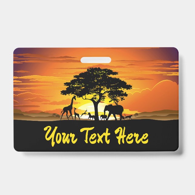 Wild Animals on African Savanna Sunset ID Badge (Front)