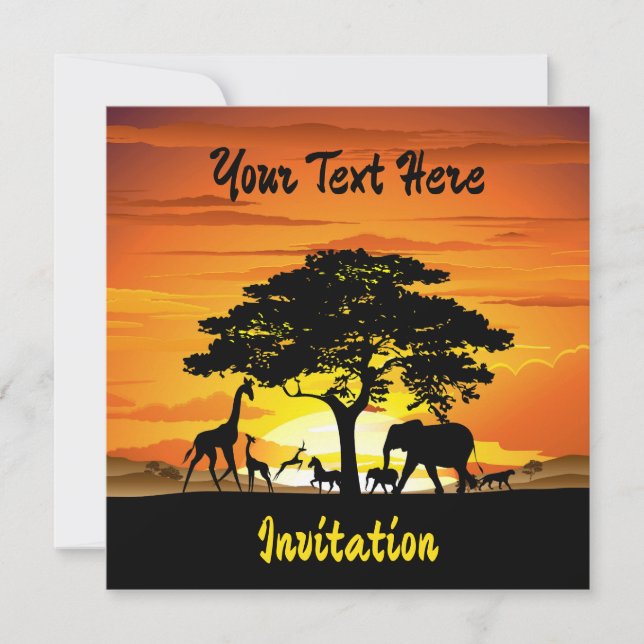 Wild Animals on African Savanna Sunset Invitation (Front)