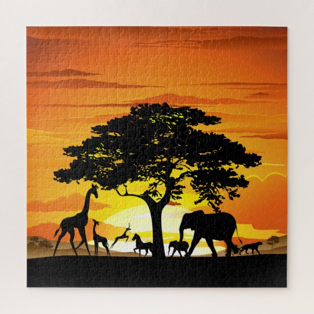 Wild Animals on African Savanna Sunset Jigsaw Puzzle (Vertical)