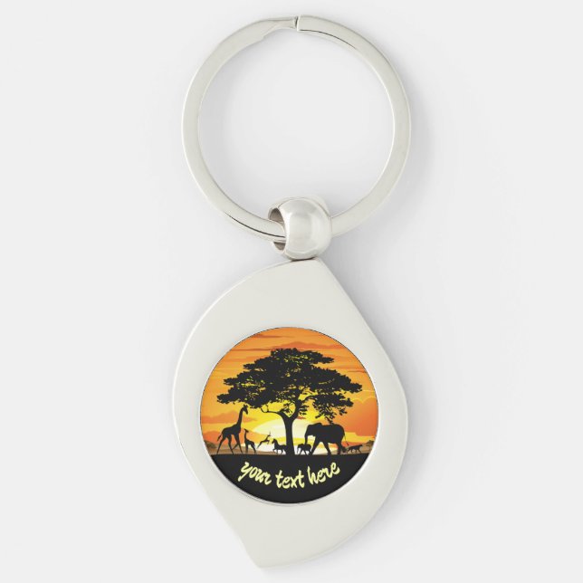 Wild Animals on African Savanna Sunset Key Ring (Front)