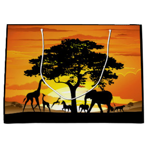 Wild Animals on African Savanna Sunset Large Gift Bag