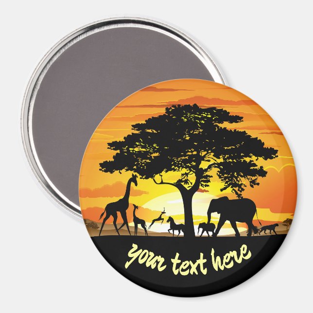 Wild Animals on African Savanna Sunset Magnet (Front/Back)